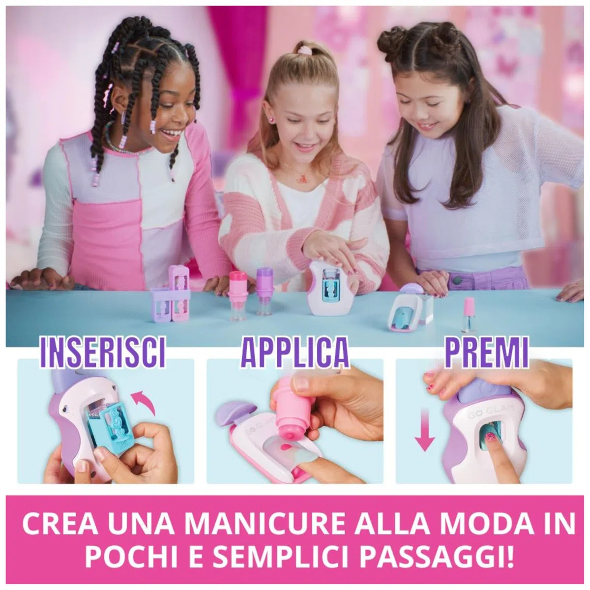Cool Maker, GO GLAM, Macchina Decora Unghie, Decora 200 Unghie con 4 Motivi, 2 Applicatori di Smalto e Maschera per Unghie. Giocattoli Creativi per bambine, 7+ anni