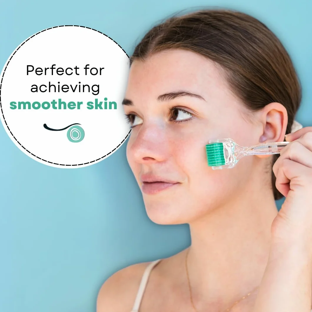 Derma Roller per capelli e pelle, 0,30 mm Microneedles in titanio, per perdita di capelli, cicatrici da acne e macchie scure, 192 veri aghi singoli con custodia per uomini e donne