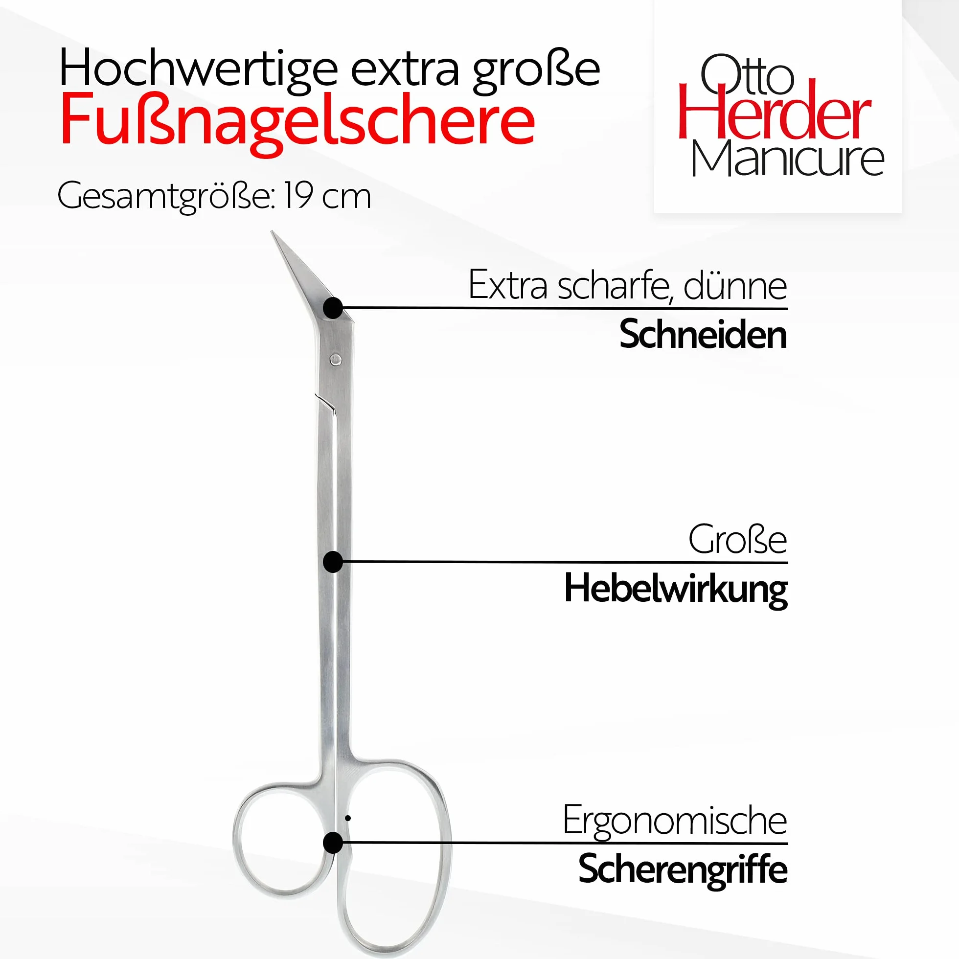 OTTO HERDER Forbici per unghie – Forbici extra lunghe circa 19 cm per anziani in acciaio inox – Forbici per unghie con micro dentatura unilaterale
