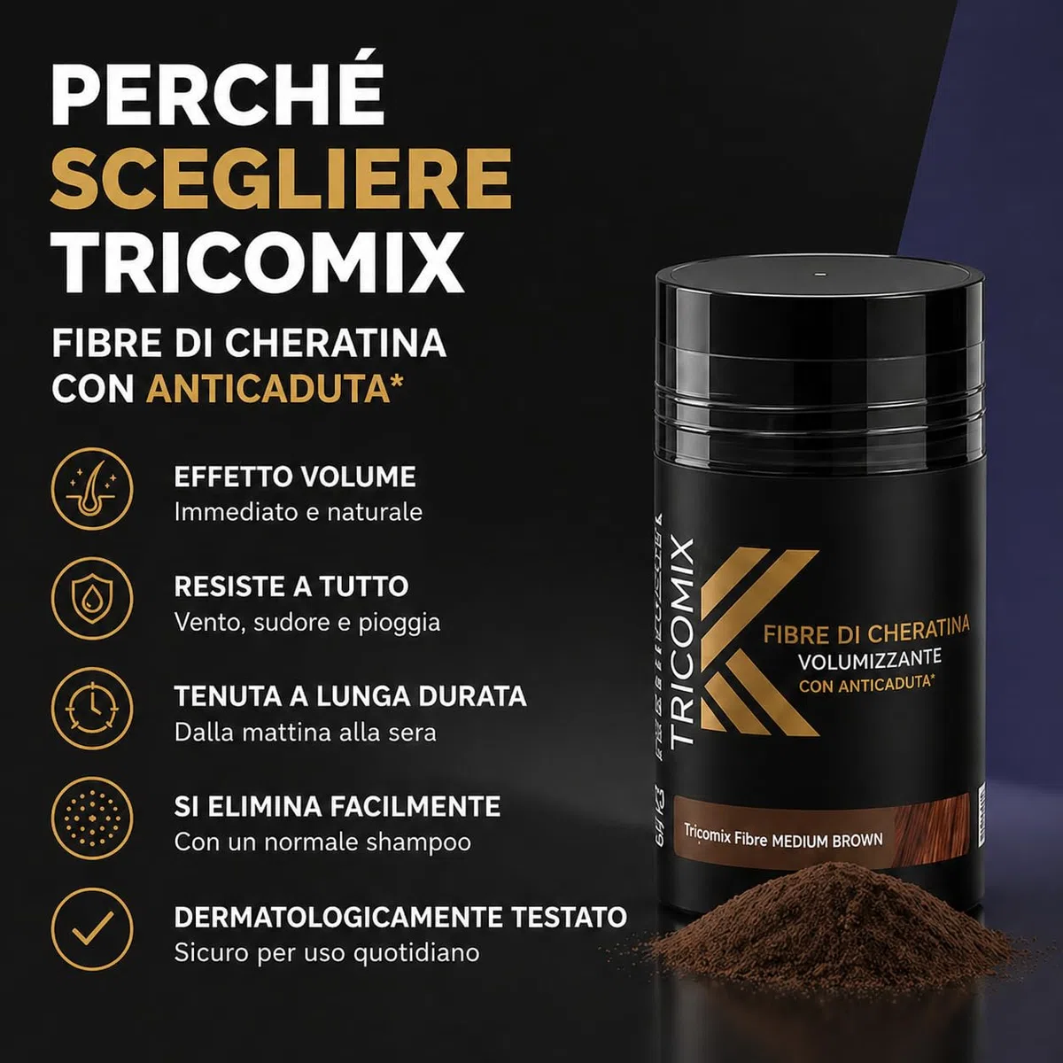 Fibre di Cheratina per Capelli 12g – Fibre Ispessenti per Capelli Diradati – Effetto Infoltimento Naturale – MEDIUM BROWN (Castano medio)
