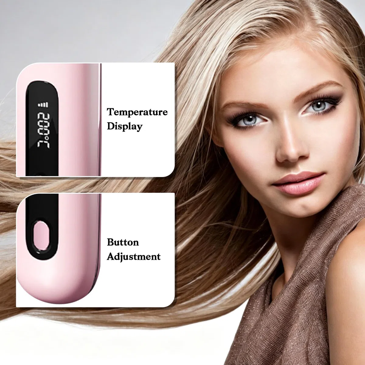 Spazzola Lisciante per Capelli 3 Temperature (160-180-200℃) Display LED Portatile Spazzola Lisciante Senza Fili per Capelli Corti Riscaldamento Rapido