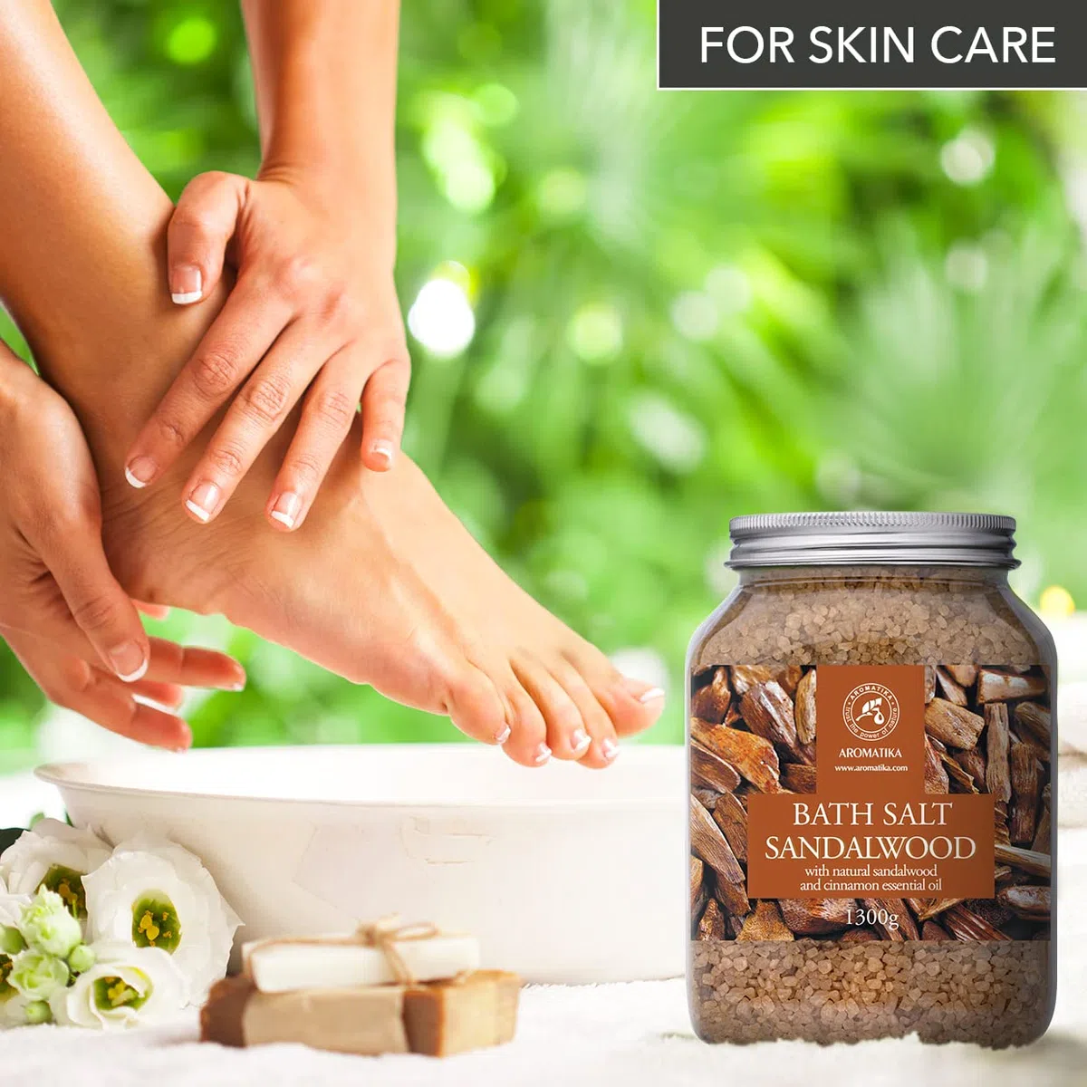 Sale da Bagno Sandalo - 1300g - Sali Marini da Bagno con Olio Essenziale di Cannella e Sandalo - Bagno Rilassante - Buon Sonno - Sali da Bagno per Aromaterapia 1.3 kg
