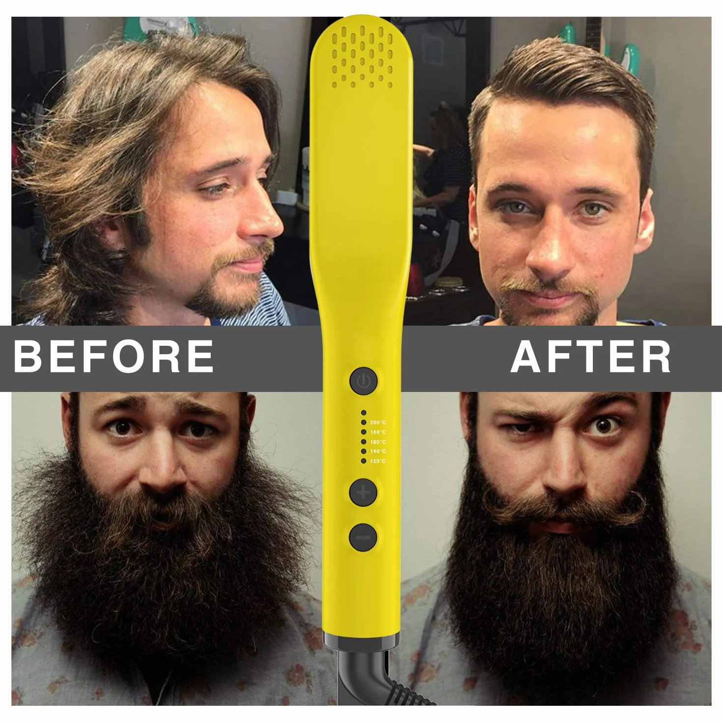 Piastra per Barba Capelli Uomo, 2 In 1 Spazzola Elettrica, Pettine per Viaggi/Affari e per Lo Styling Lunga e Corta ,con Temperatura Regolabile
