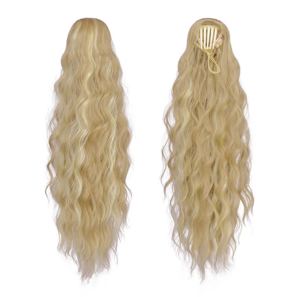 FESHFEN Coda Capelli Extension Ondulati Lunghe, Coda Finta Capelli con Pettine Sintetici Posticci Ponytail Coda di Cavallo Extensions per Donne, 60 cm Biondo Sporco