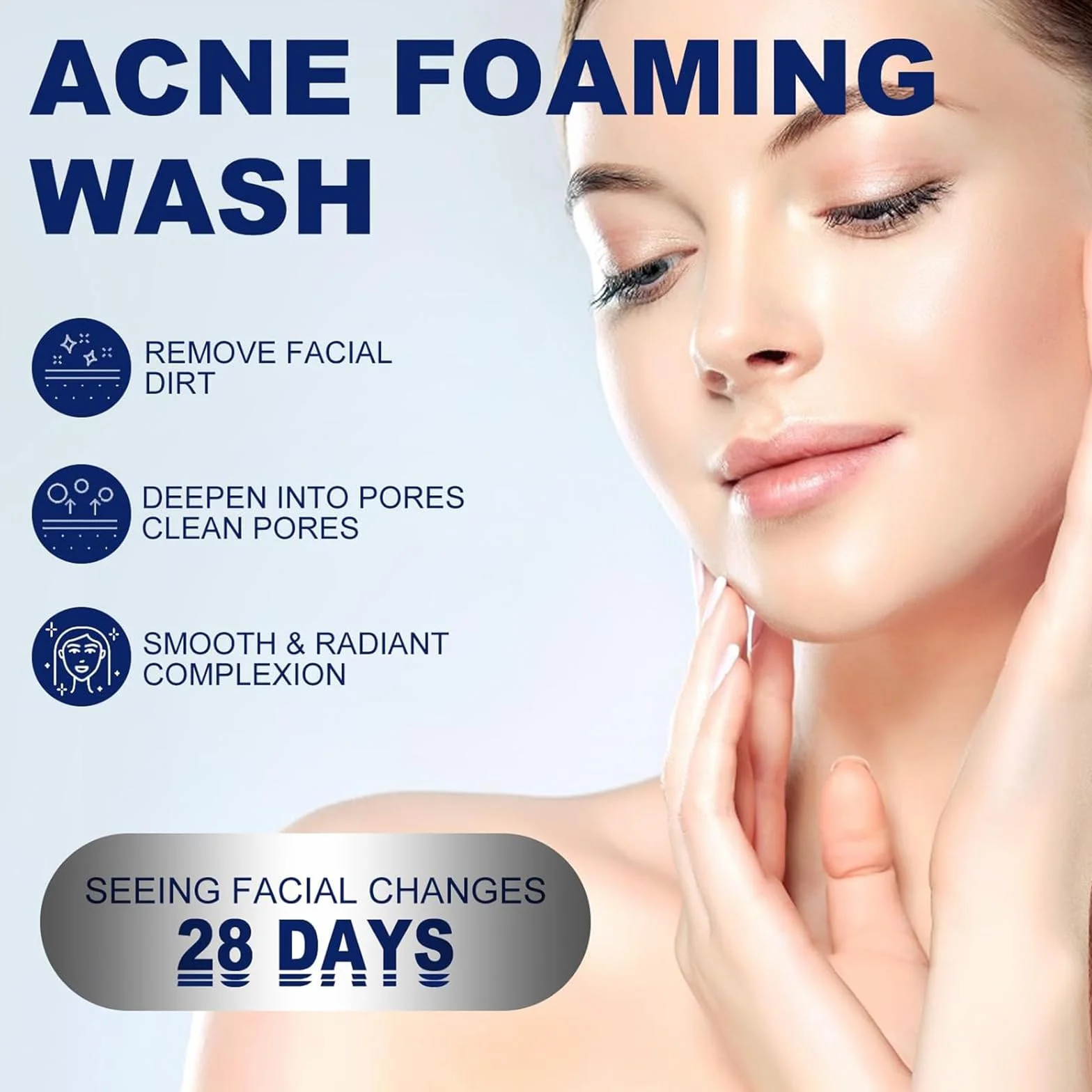 Acne Foaming Wash, Lozione detergente viso e corpo,Schiuma detergente per acne,Detergente viso morbido per la pulizia dei pori profondi