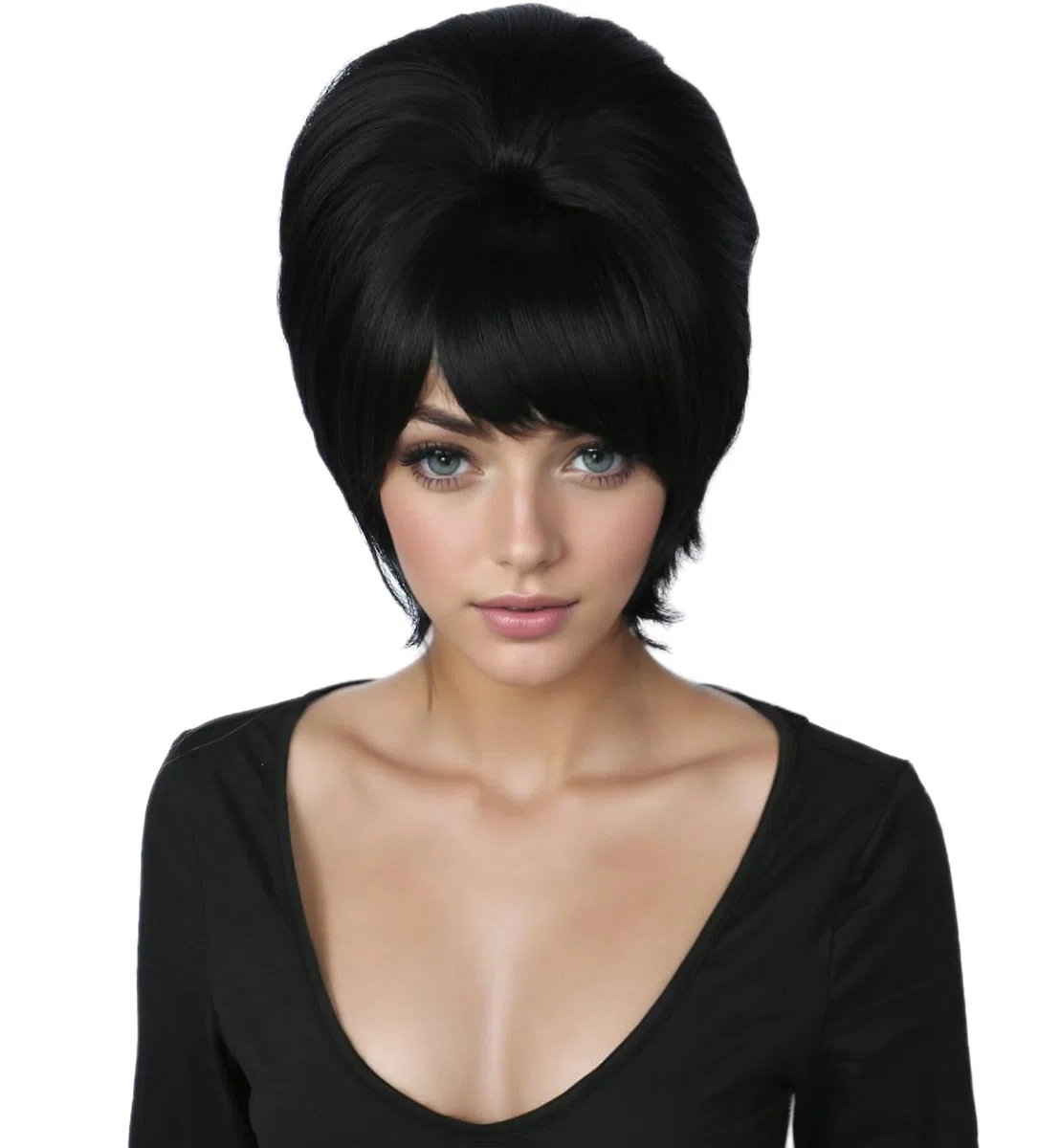 Linfairy Parrucca corta a nido d'ape anni '60 perfetta per feste di Halloween cosplay parrucche cotonate (Black)
