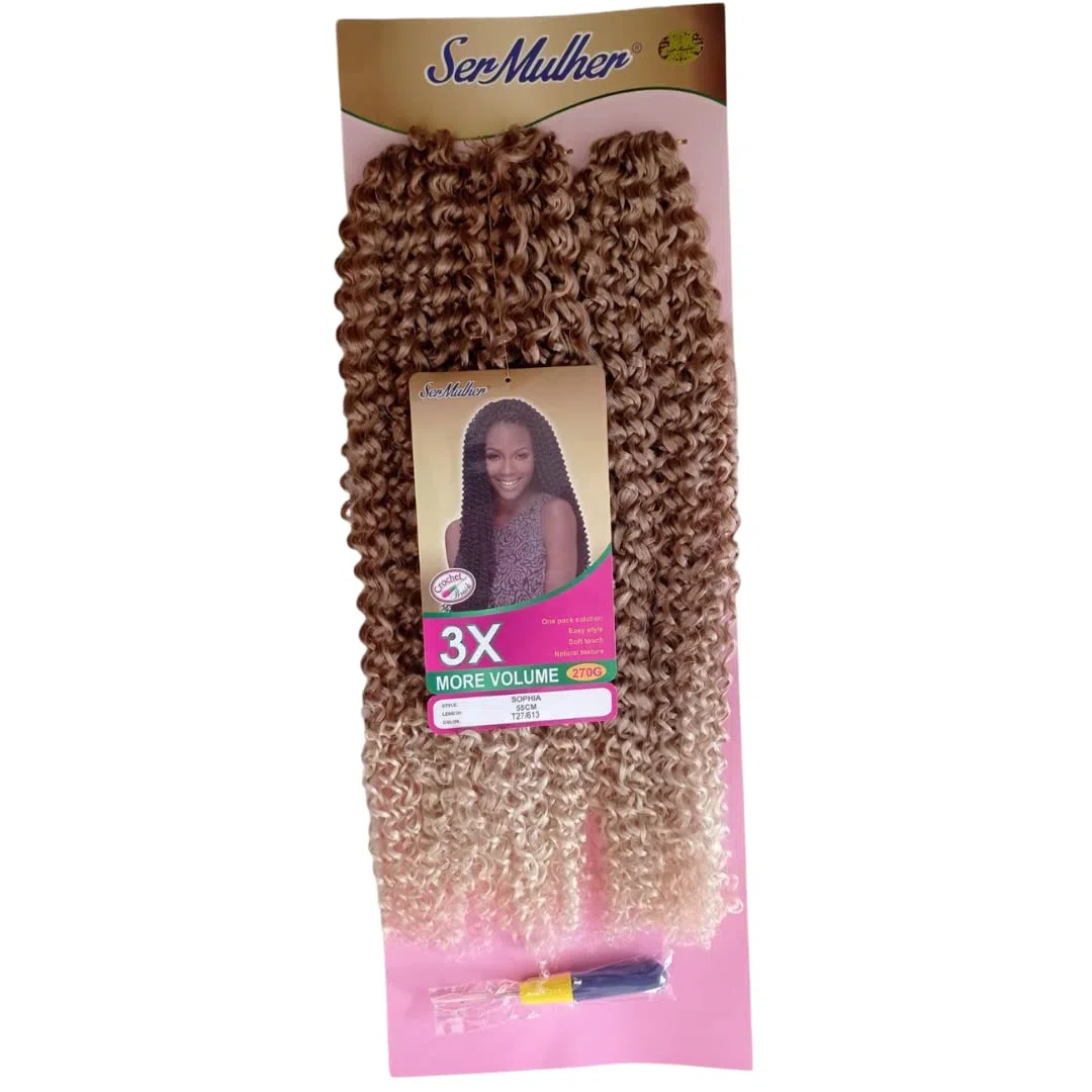 Ser Mulher SOPHIA- Extension sintetiche di capelli ricci per Crochet Braids – 55 cm, 270 grammi (T27/613 BIONDO DEGRADEE)