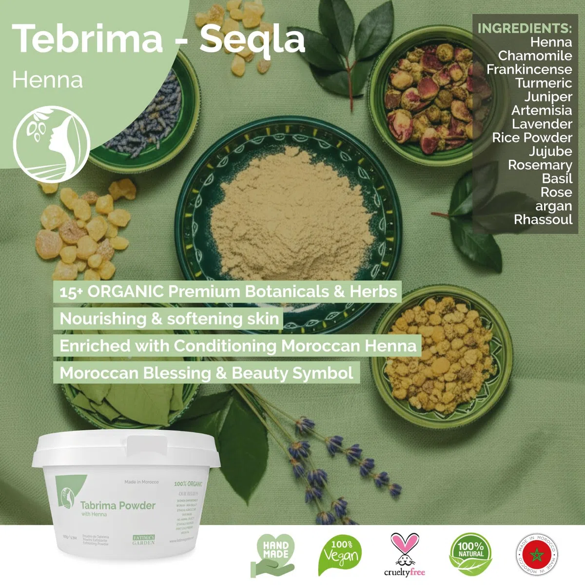 Fatima's Garden Tabrima/Seqla Esfoliante Hammam Marocchino Naturale Rituale Ancestrale 150g