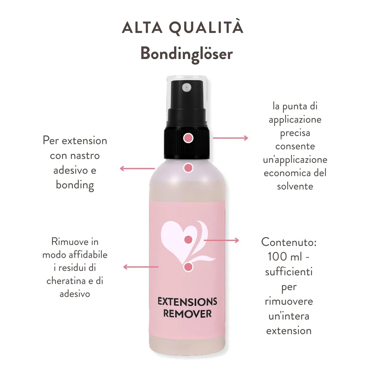 hair2heart Kit rimozione extension capelli con pinze e solvente di incollaggio - Facile rimozione delle extension a cheratina e a nastro - Formula a base di alcol