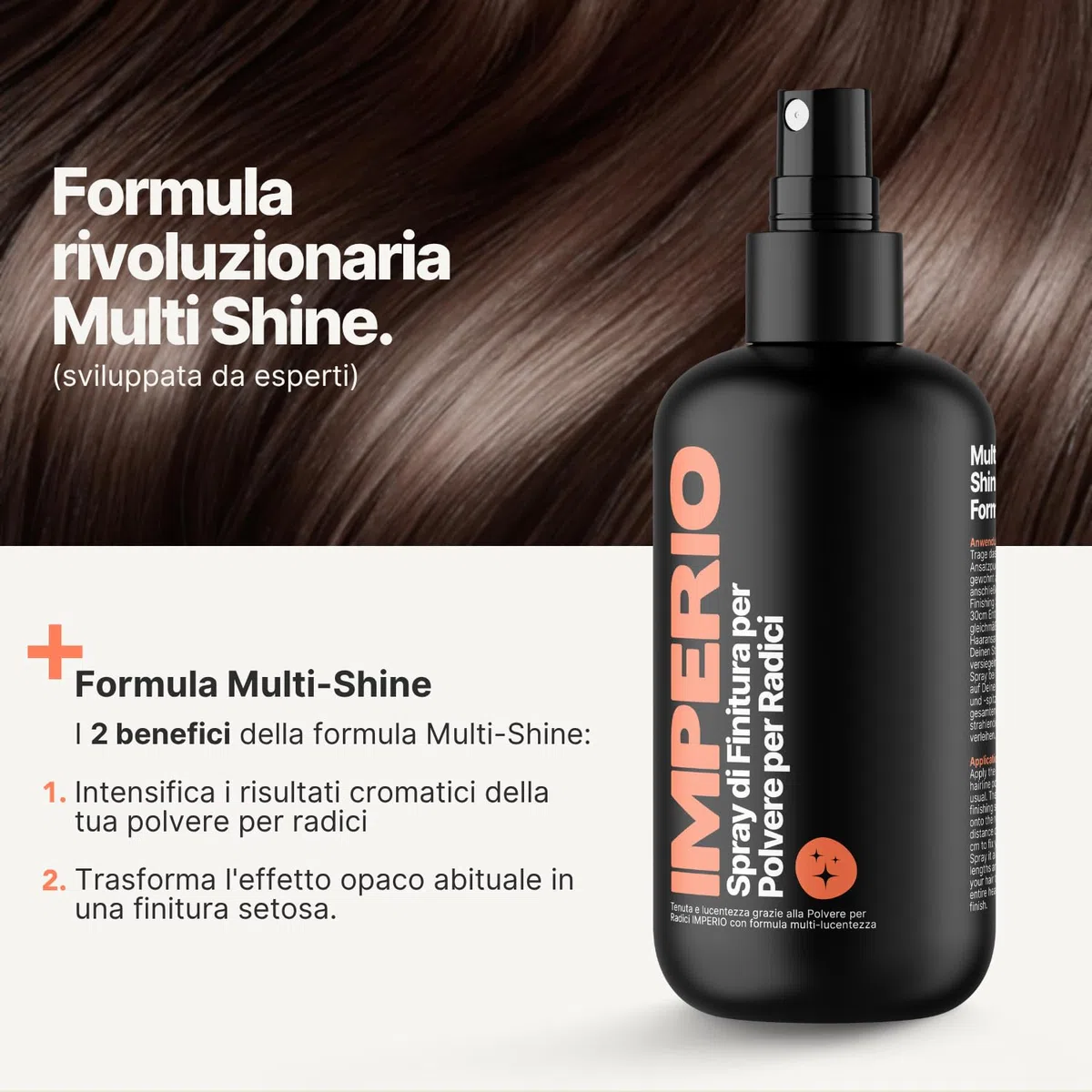 IMPERIO Spray di Finitura di Polvere per Radici - Spray Premium con Effetto Anti-crespo per una Finitura Setosa - Rifinitura Colore e Sigillatura Della Polvere per ritocco ricresita capelli - 250ml