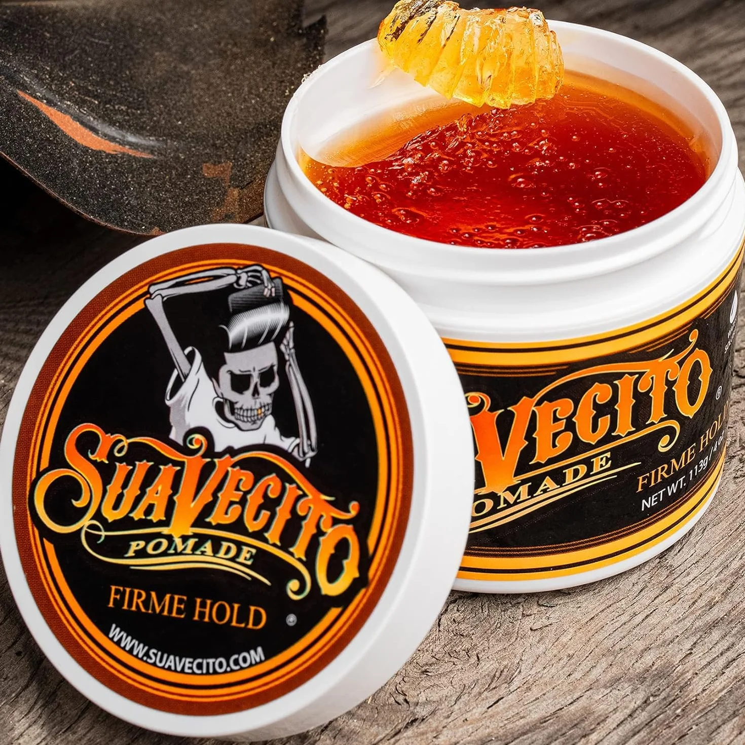 Suavecito Firme Strong Hold Pomade, Strong Hold Pomade For Men, Medium Shine Water Based Wax Flake Free Hair Gel, 4oz/113g x 2