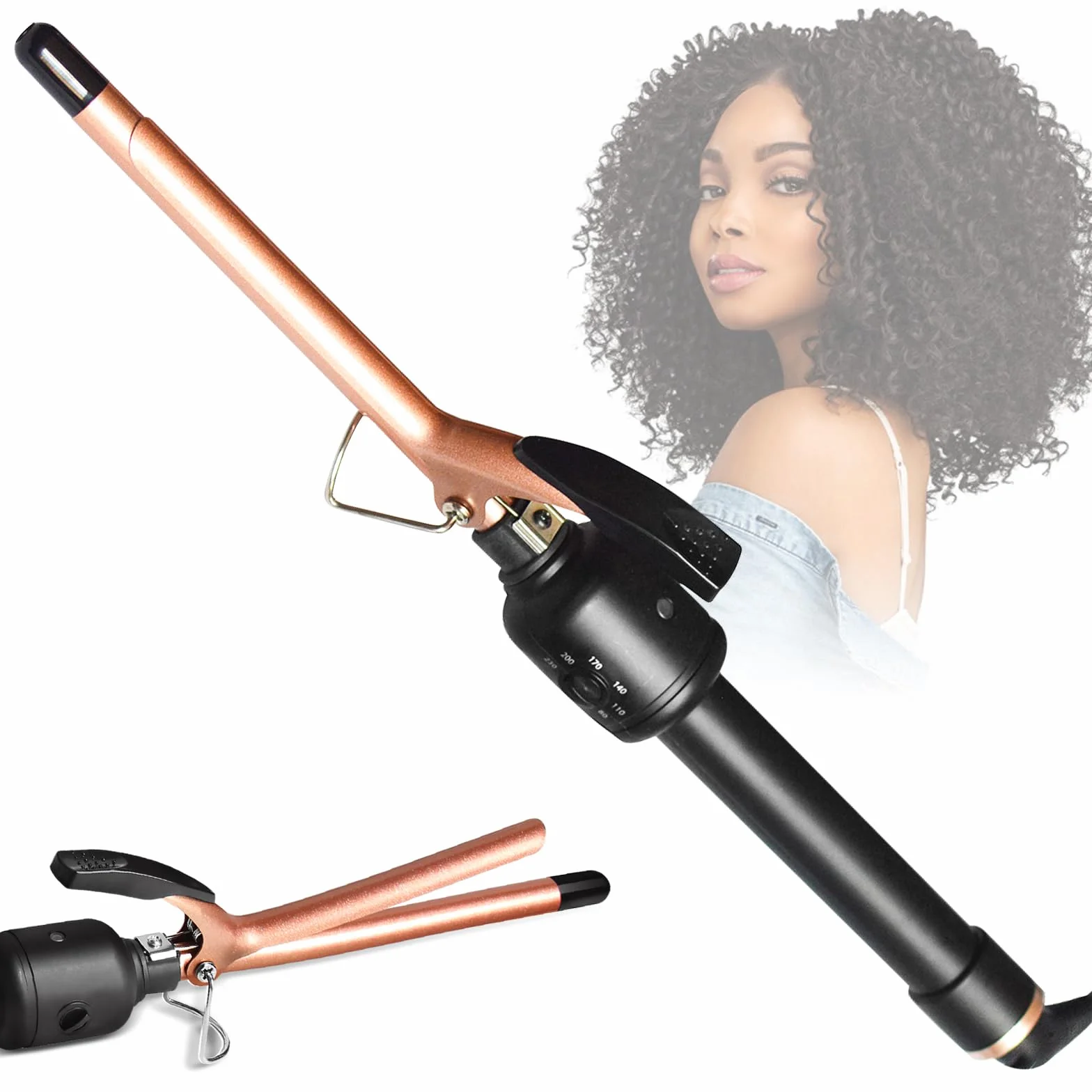 Arricciacapelli, Ferro Capelli con Rivestimento in Ceramica, 9 mm Curve Thin Wand con Scelta di Temperature 80 ℃ - 230 ℃, Ferro Arricciacapelli a Riscaldamento Rapido, per Ricci Stretti