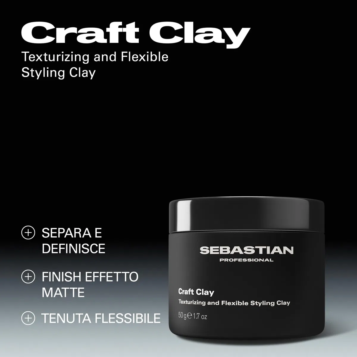 Sebastian Professional Craft Clay Texturizing & Flexible Styling Clay – Pasta modellante opaca per capelli con tenuta flessibile e texture naturale, definita e duratura, 50 g