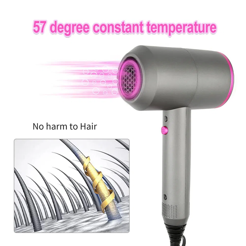 Faszin Ascigacapelli Professionale, Phon Capelli con Motore AC Phone Capelli con 3 Impostazioni di Temperatura, Pulsante Aria Fredda, 1 Diffusore e 2 Concentratori per Molte Acconciature (Grigio)