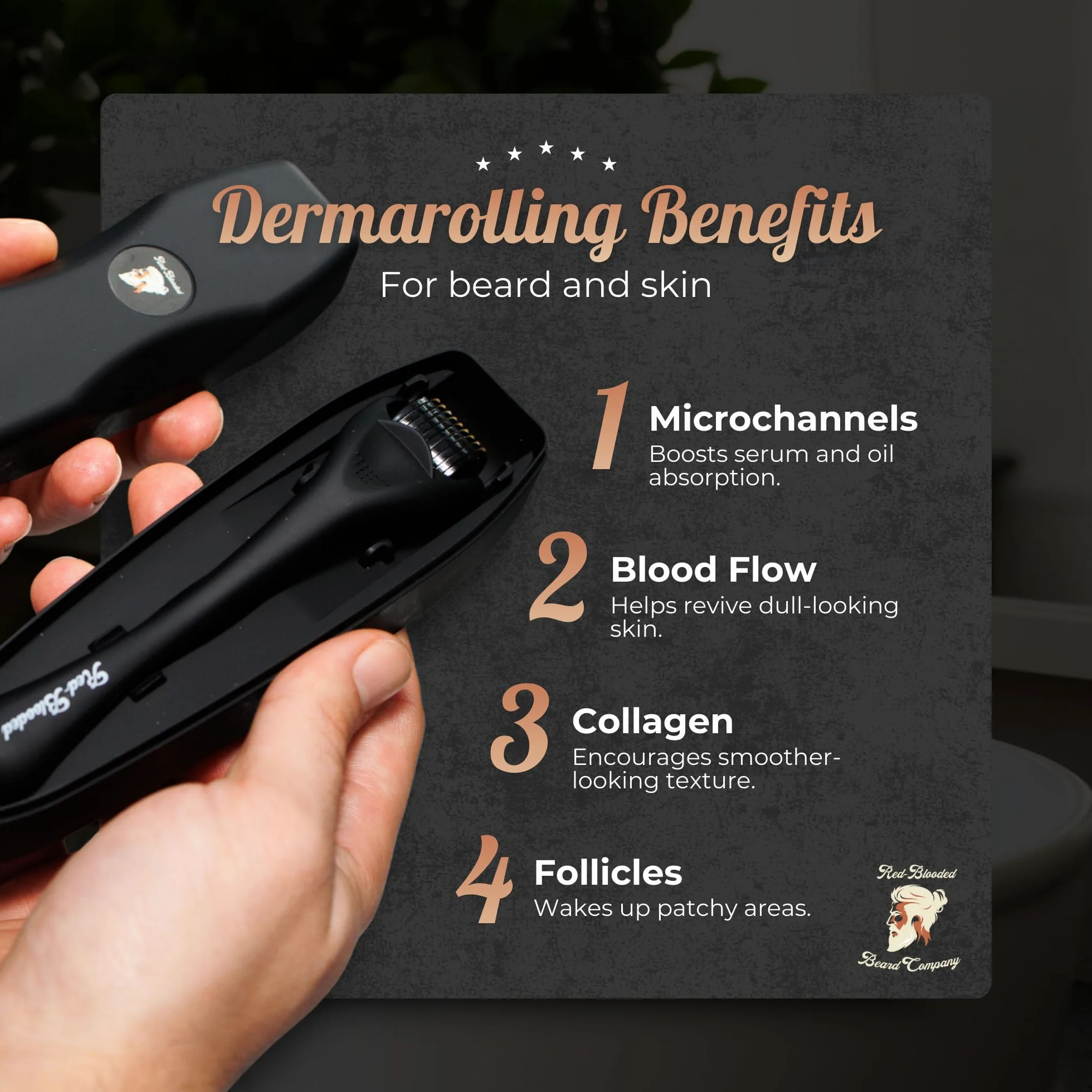 Kit crescita barba e capelli – Dermaroller 0,5 mm + siero di crescita – Vegano e non testato sugli animali