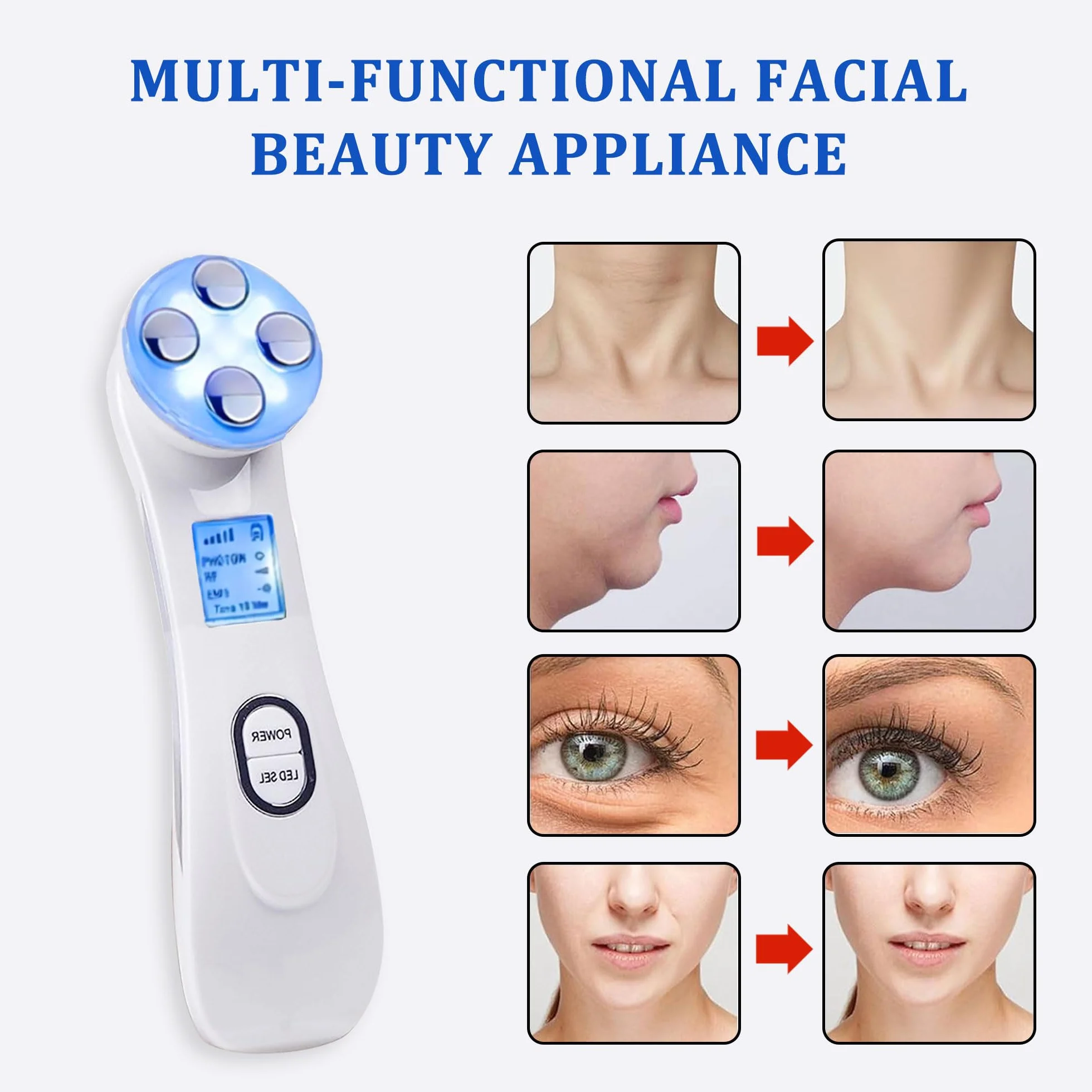AILEDA Elettrico Massaggiatore Viso,il Lifting e il Rassodamento Della Pelle Cadente,Ultrasuoni Terapia LED Radiofrequenza Viso e Corpo Massaggiatore Viso Antirughe,Della Pelle Cura del Quotidiana