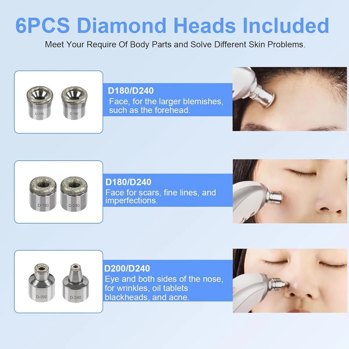 6 punte di ricambio per microdermoabrasione diamantata, per dermoabrasione, misura universale, 0,55" Fit aspirazione Microderm, viso professionale, cura della pelle, salone domestico