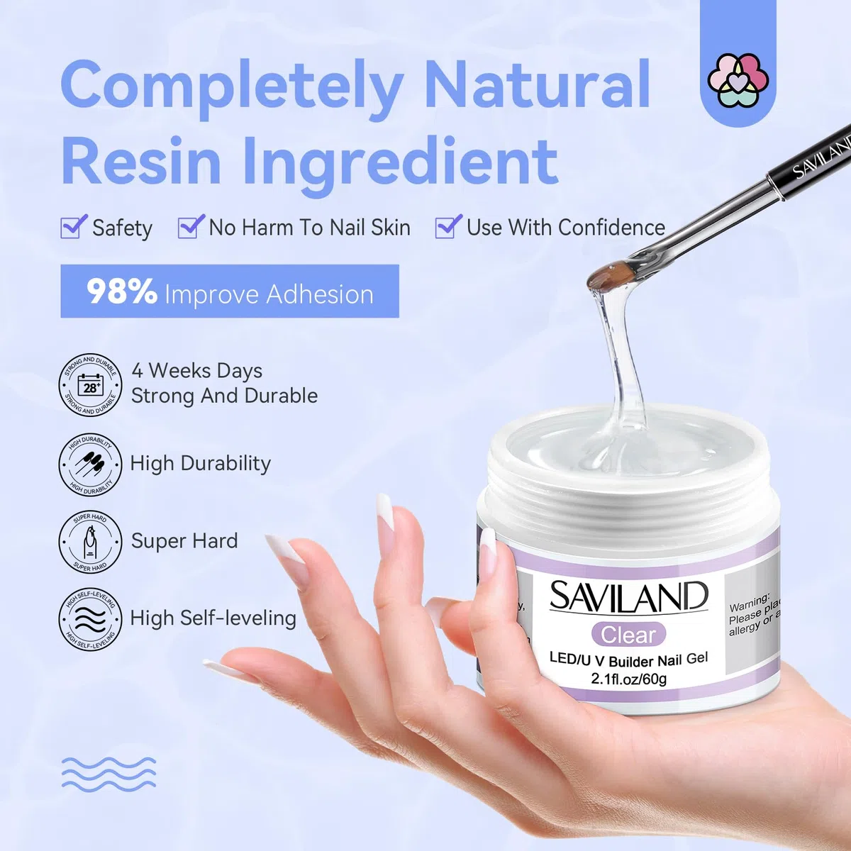 Saviland 60g Ricostruzione Unghie Gel, Builder Nail Gel per Extension, Restauro e Nail Art, Ricostruzione Unghie Kit con 100 Forme Unghie Finte e Pennello, Lunga Durata, Trasparente