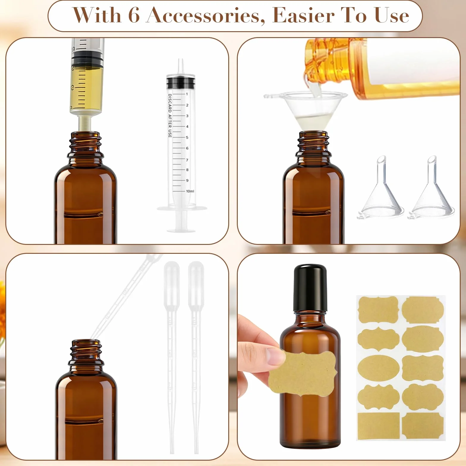 6 flaconi roll-on in vetro da 30 ml per oli essenziali, con sfere roll-on in acciaio inox, ricaricabili, per profumi, cosmetici, aromaterapia, massaggi