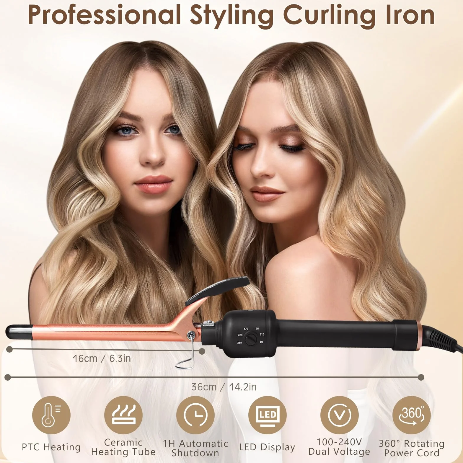 Arricciacapelli, Ferro Capelli con Rivestimento in Ceramica, 9 mm Curve Thin Wand con Scelta di Temperature 80 ℃ - 230 ℃, Ferro Arricciacapelli a Riscaldamento Rapido, per Ricci Stretti