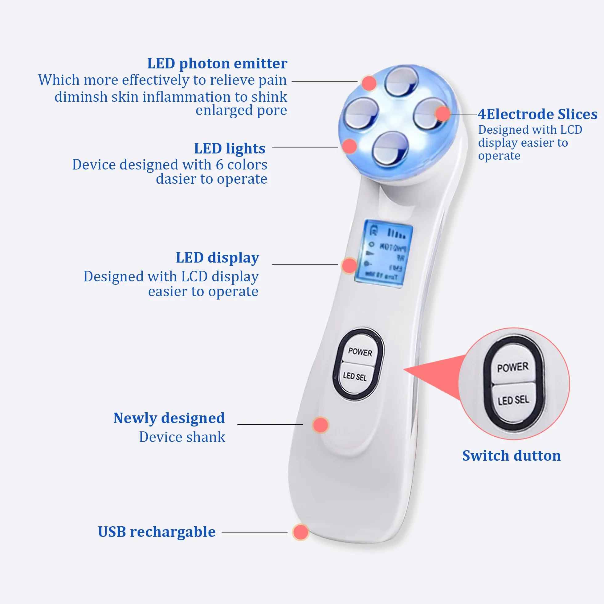 AILEDA Elettrico Massaggiatore Viso,il Lifting e il Rassodamento Della Pelle Cadente,Ultrasuoni Terapia LED Radiofrequenza Viso e Corpo Massaggiatore Viso Antirughe,Della Pelle Cura del Quotidiana