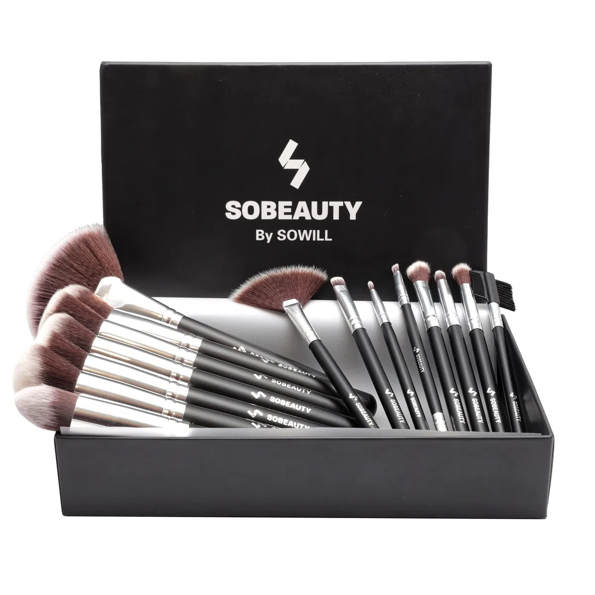 SOBEAUTY by SOWILL set 15 pennelli trucco professionale make up setole vegan maquillage sfumature occhi viso pennello fondotinta ombretti eyeliner face brush set elegante scatola