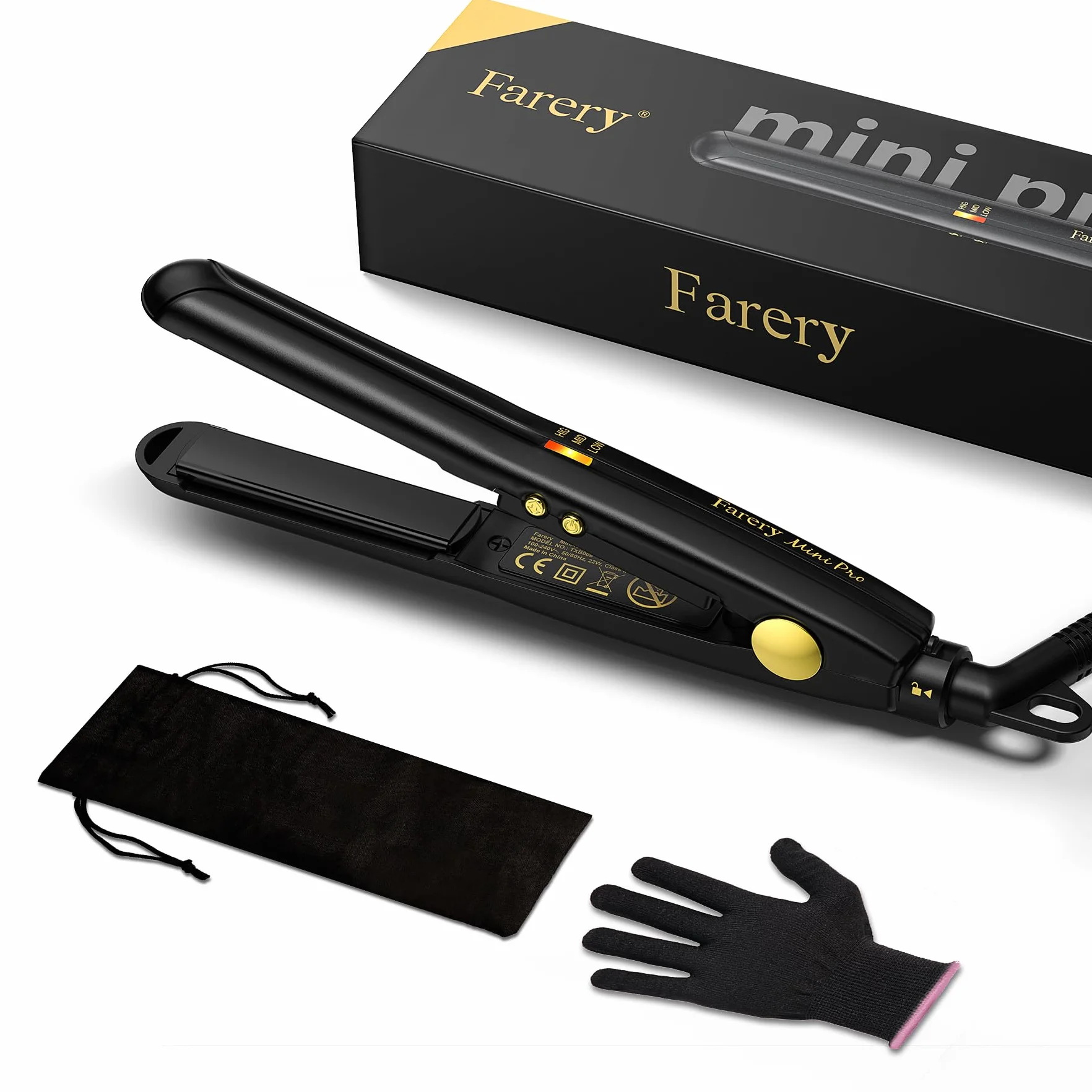 Farery Mini Piastra per capelli corti, piccolo straighter in ceramica con turmalina, mini straighter per viaggi con custodia, spegnimento automatico, doppia tensione, temperatura regolabile