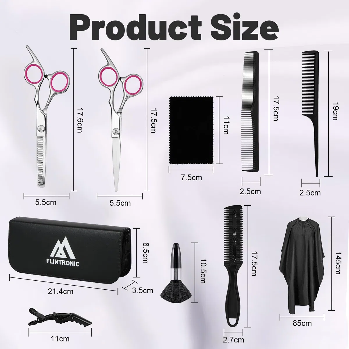 Flintronic 12PCS Set da Forbici Parrucchiere Professionali, Forbici Capelli en Acciaio Inossidabile, Set Taglio Capelli per Barbiere Salone e Domestico, per Uomini, Donne e Bambini