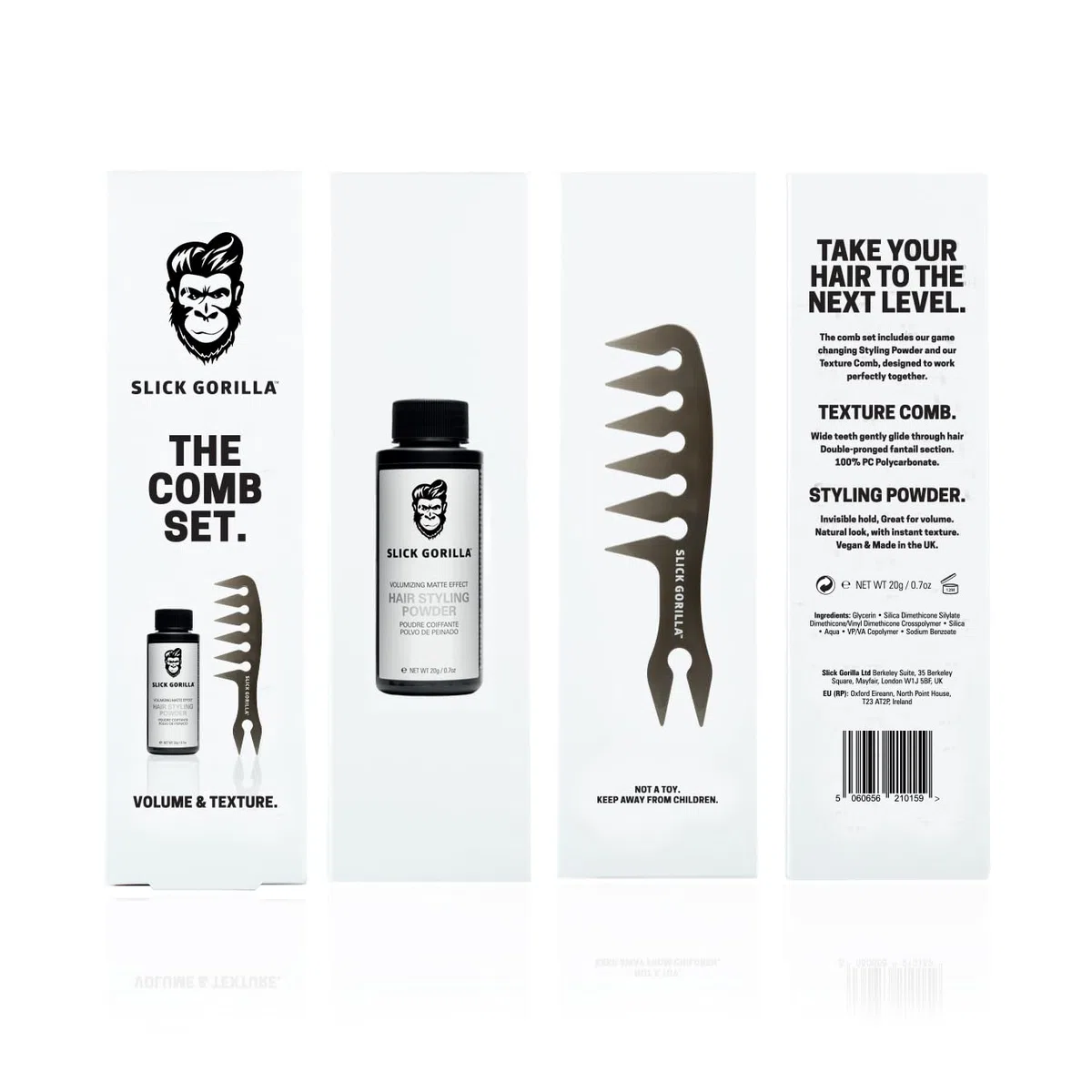 Slick Gorilla Polvere Texturizzante + Pettine a Denti Larghi per Uomo | Finitura opaca | Aggiunge volume e spessore | Tenuta naturale forte | Set styling non grasso per un uso quotidiano facile