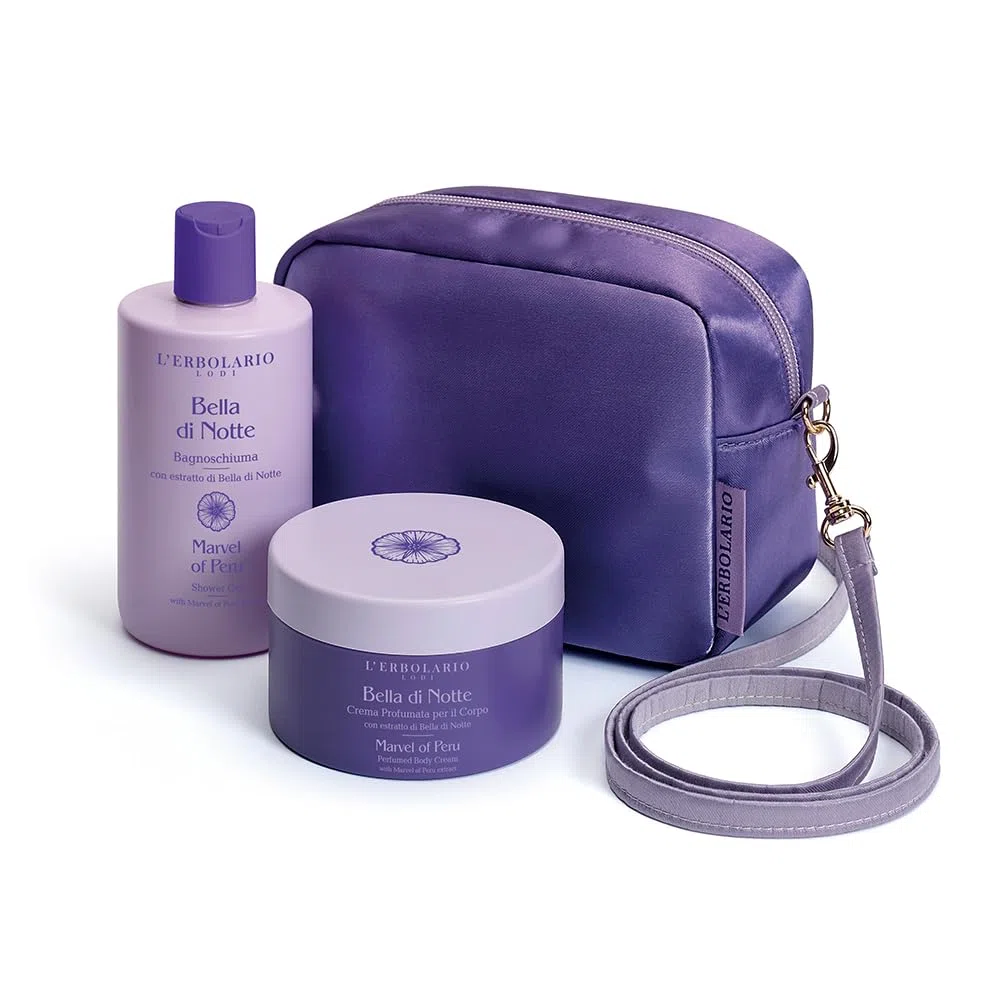 L’Erbolario Bella di Notte Beauty Bag Grandi Meraviglie – Bagnoschiuma 300 ml + Crema Profumata per il Corpo 250 ml + Beauty – EDIZIONE LIMITATA – fragranza dolcemente fiorita e vanigliata