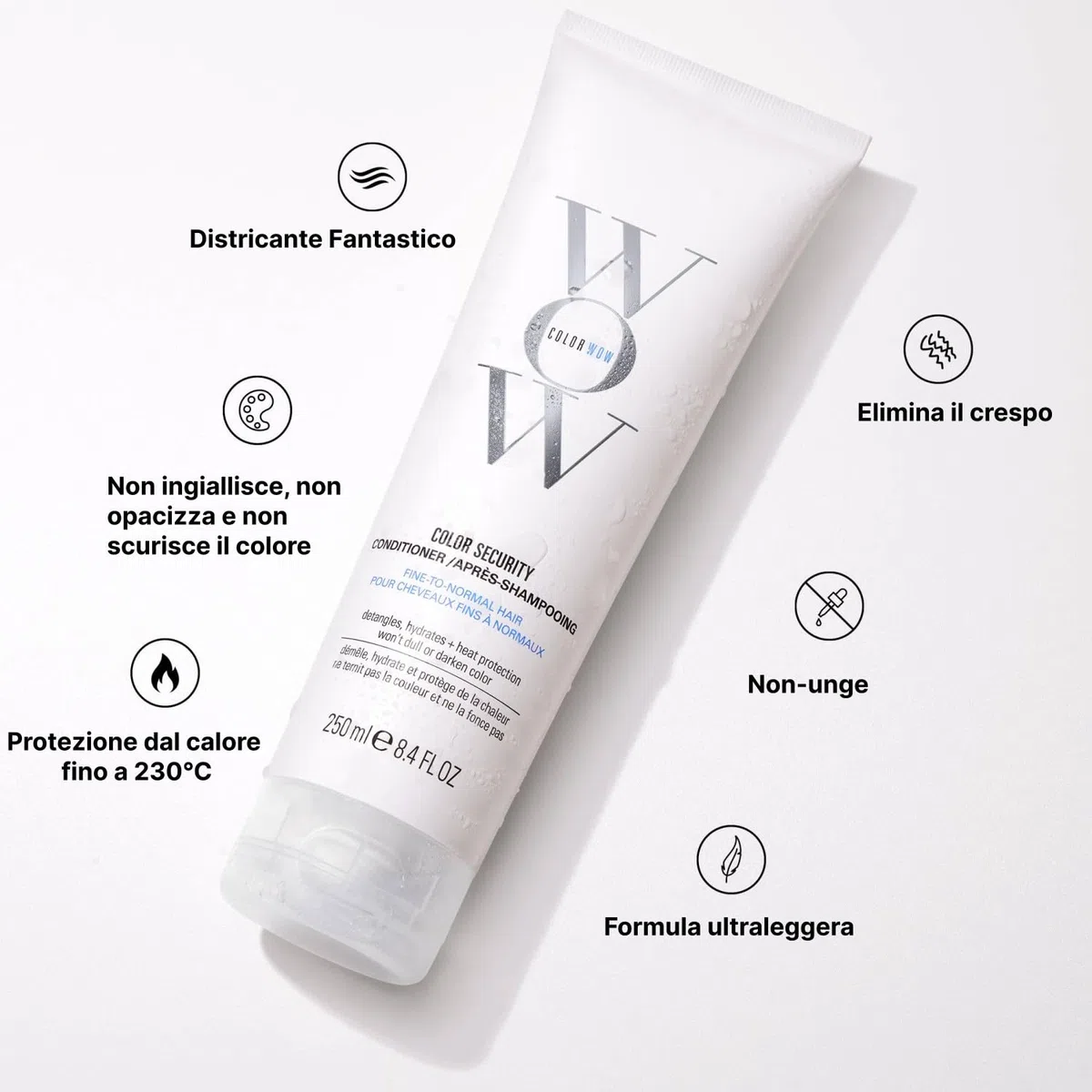 Color Wow, Color Security Conditioner Fine-Normal, Balsamo Leggero, Idrata e Districa senza Appesantire, Con Olio di Argan e Complesso Sealicon, Per Capelli da Fini a Normali, 250ml