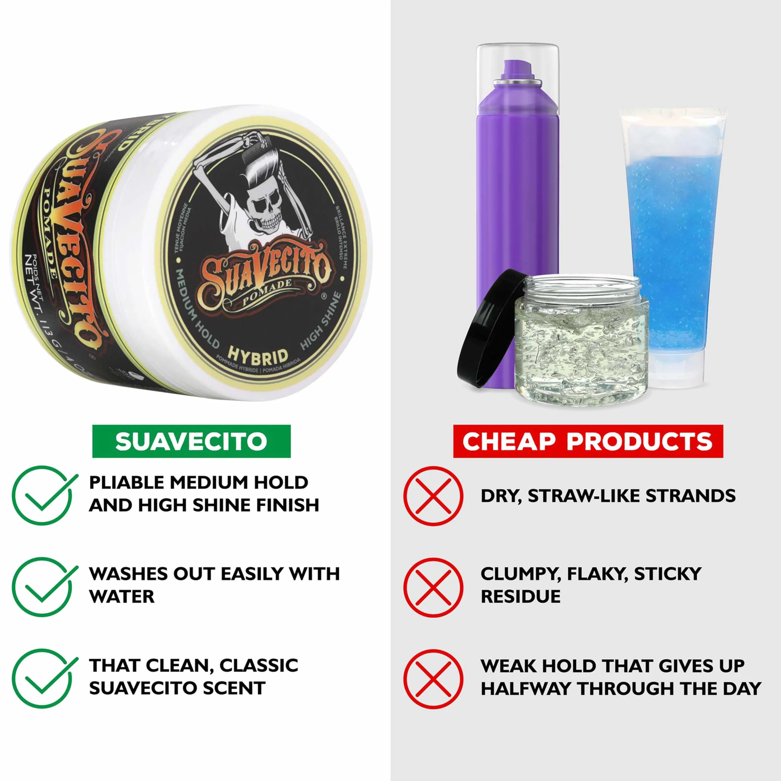 Suavecito Hybrid Pomade 4 oz, 1 Pack - Hair Pomade For Men - Medium Hold High Shine Hybrid Water And Oil Formula - Reworkable - Easy To Wash Out - All Day Hold For All Hair Styles