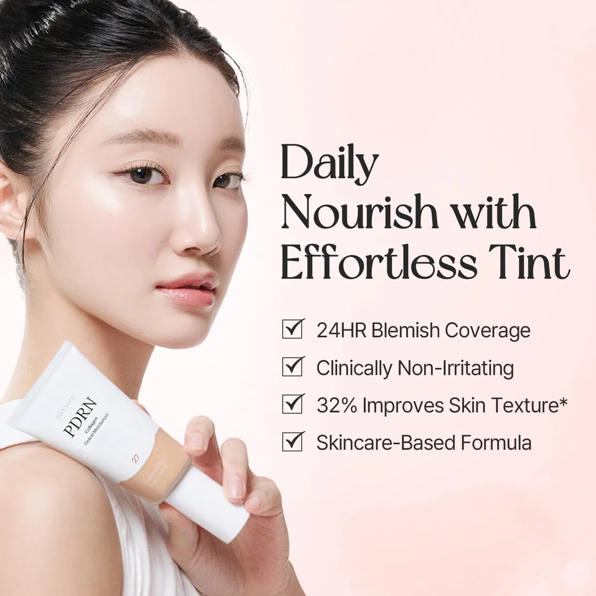 mixsoon PDRN Collagen Tinted Moisturizer No. 23 Aura - Skincare-Infused Base with Rice PDRN & Peptides, 24H Vibrant Glow & Luminous Hydration, 10 Shades, Korean Glass Skin, 50ml