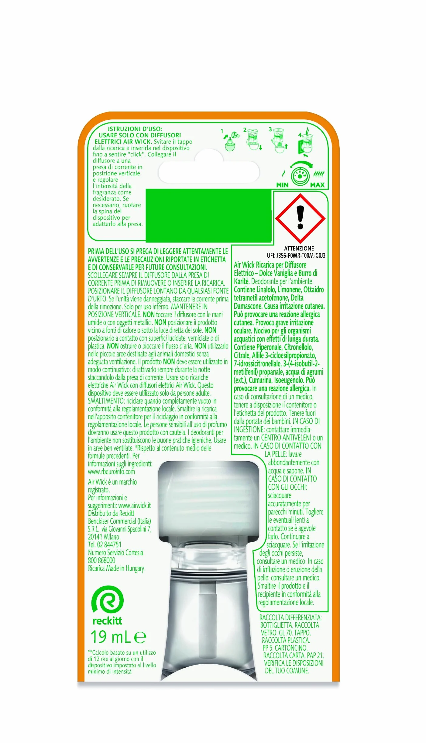 Air Wick Diffusore Elettrico di Oli Essenziali, 6 Ricariche per Diffusore Elettrico alla Fragranza Dolce Vaniglia e Burro di Karitè, Profumatore per Ambienti Elettrico con Oli Essenziali