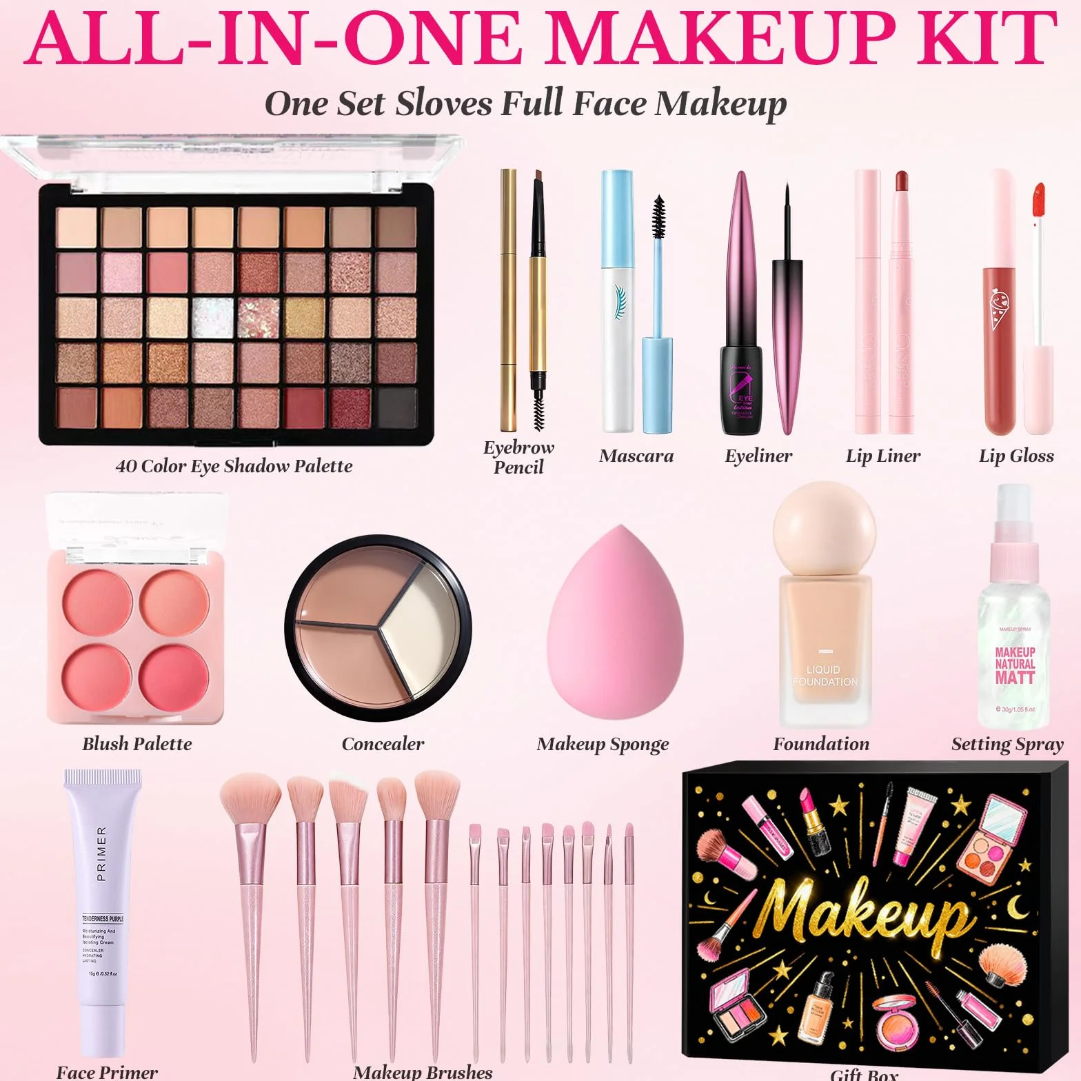 Tutto in Uno Set Trucchi Donna, Valigetta Trucchi Ragazza Adolescente, Kit Trucco Make Up Completo con Palette Ombretti Fondotinta Mascara Matita Occhi Gloss Labbra Correttore Pennelli Trucco Make Up