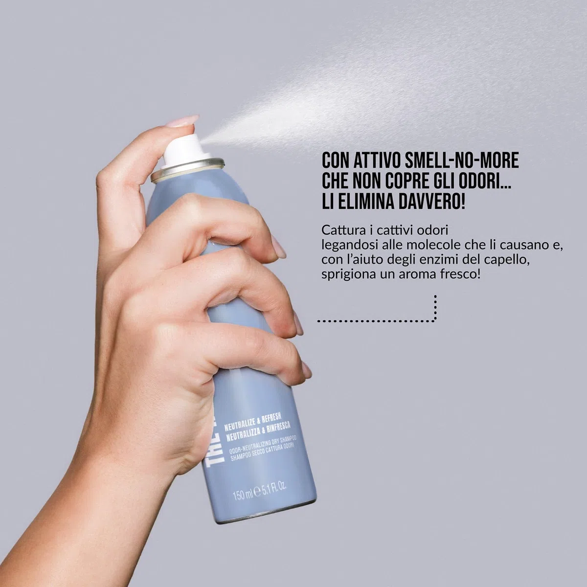 MULAC The Refresher - Shampoo Secco Cattura Odori 150 ml, Formula Smell-No-More, Dona Volume, Rinfresca e Neutralizza gli Odori, Capelli Puliti Senza Aloni