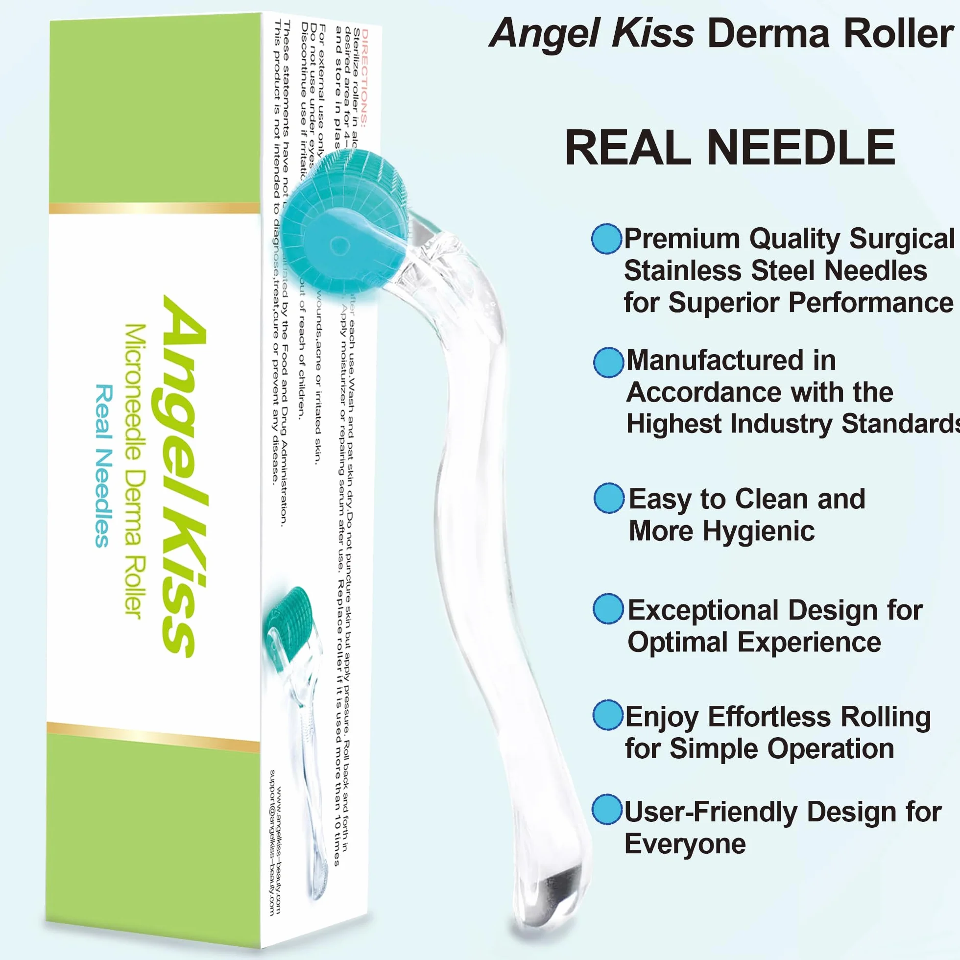Angel Kiss Derma Roller 0,5 mm Vera Ago - 192 Microneedling in Acciaio Inox Microneedle Roller Ago per Viso Corpo Cura della Pelle Barba Crescita dei Capelli