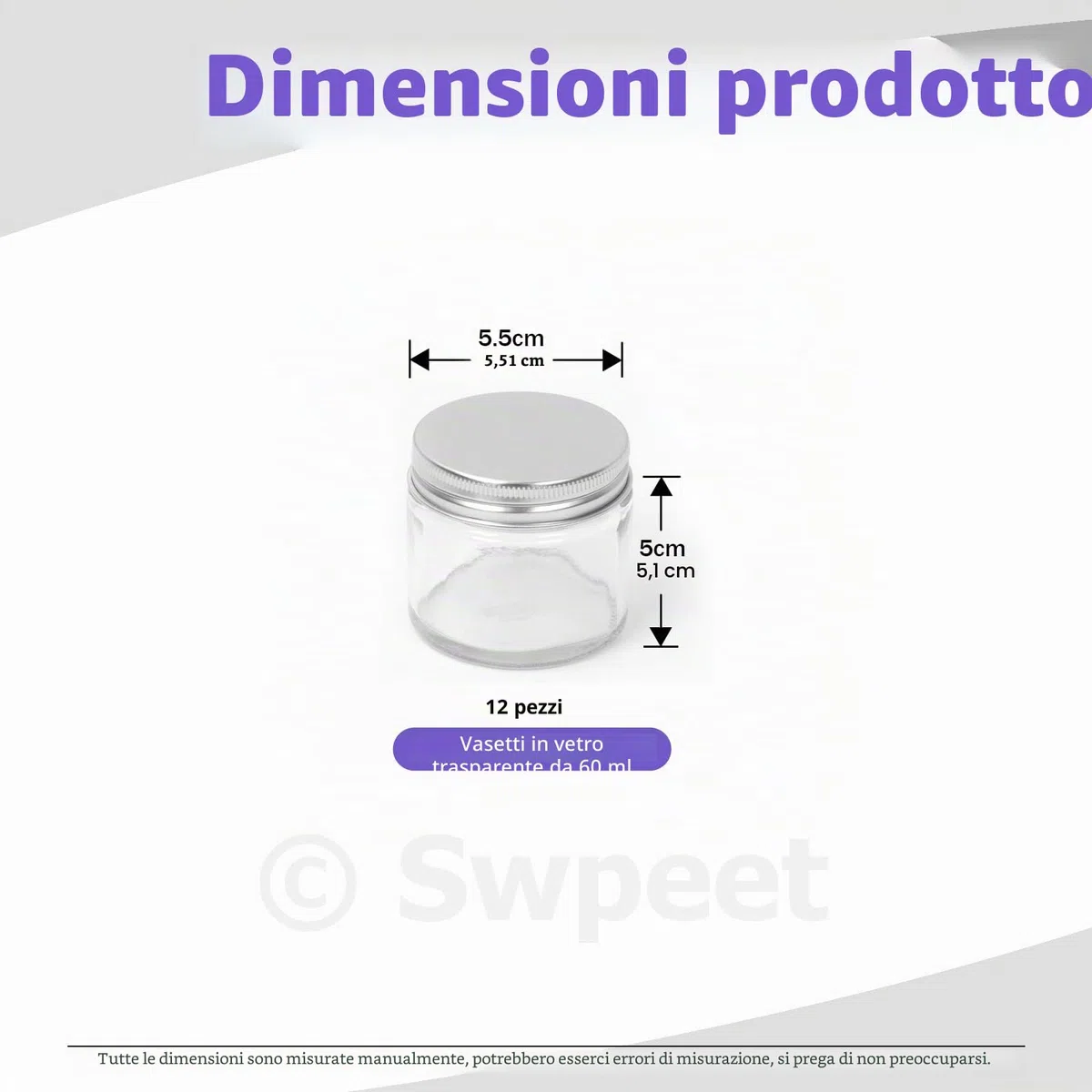 Swpeet Confezione da 15 barattoli in vetro trasparente da 60 ml con coperchio argentato, contenitori rotondi in vetro per cosmetici, barattoli da viaggio per cosmetici, creme e lozioni