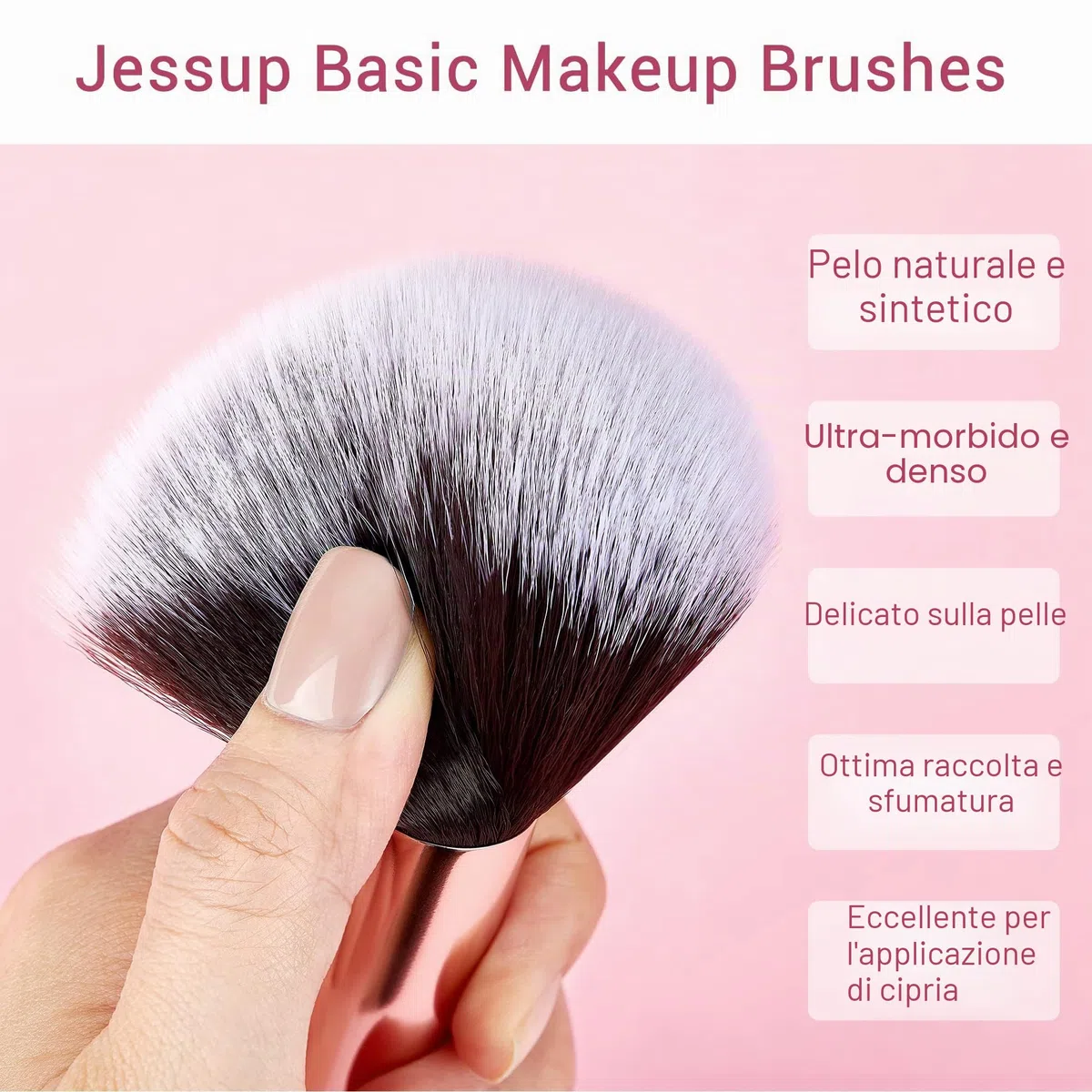 Jessup 10pz Pennelli per il trucco Fondotinta Polvere Bellezza Eyeliner Correttore Setole in fibra fatta a mano Kit per il trucco Nero/Oro rosa T156