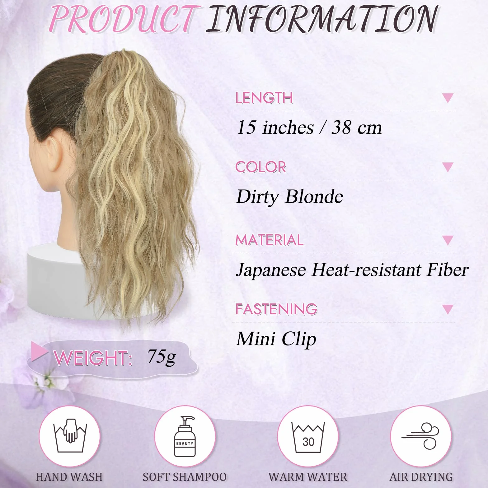 RUWISS Coda Capelli Extension con Pinza, Coda Finta Capelli Ricci 35 cm Coda Capelli Extension Ondulate Sintetici Coda di Cavallo per Donne (Biondo Cenere Scuro)
