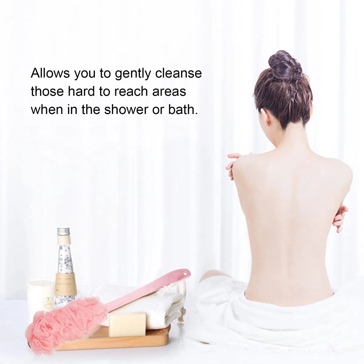 TSHAOUN 2 Pezzi Spazzola Da Doccia Bagno a Manico Lungo spugna esfoliante per il corpo per bagno e doccia con manico lungo, Mesh Bath spugna spazzola per uomini e donne