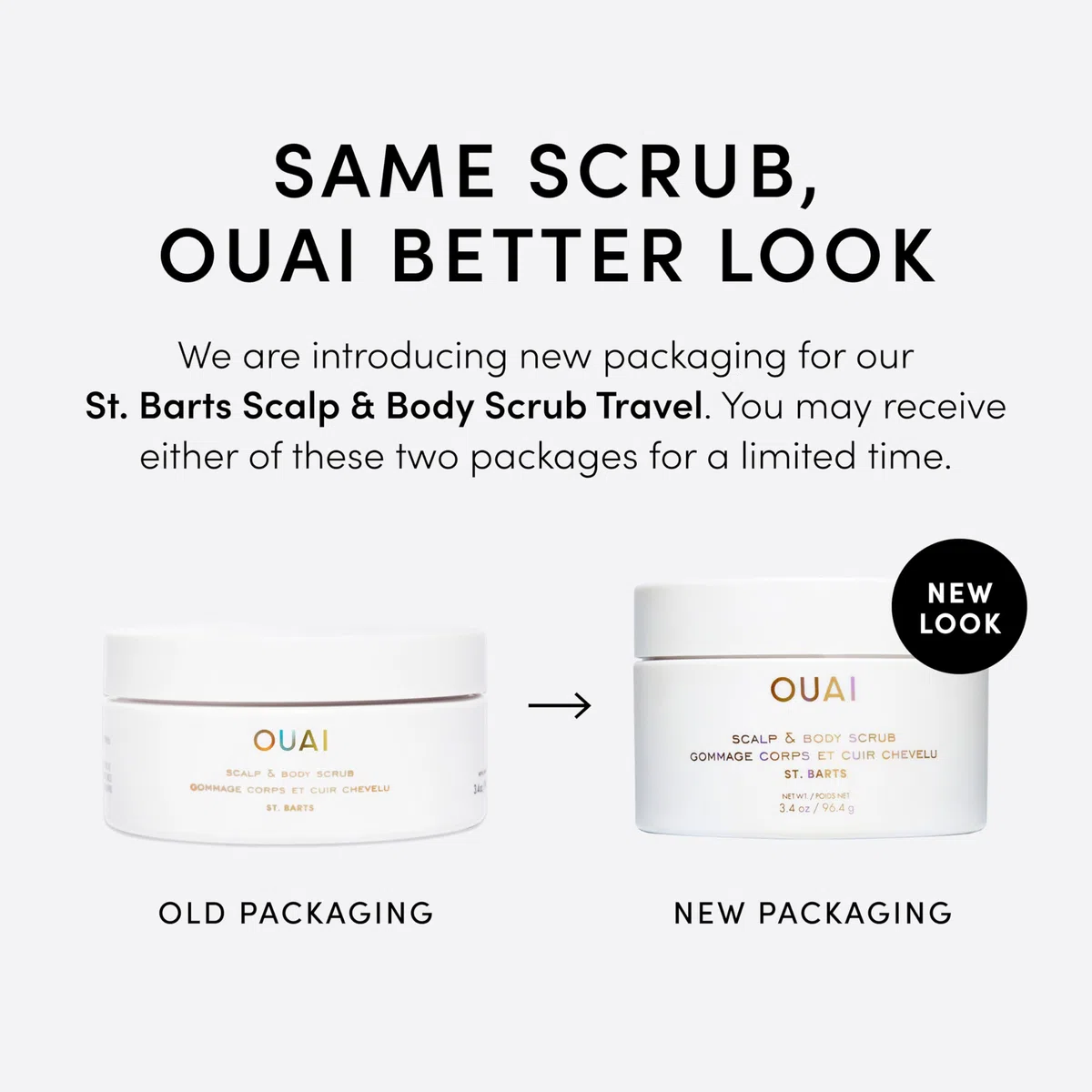 OUAI St. Barts - Scrub esfoliante per il corpo e il cuoio capelluto, con miscela di zucchero e olio di cocco, per una pelle liscia e idratata, scrub delicato per rimuovere l'accumulo di prodotto (96,4