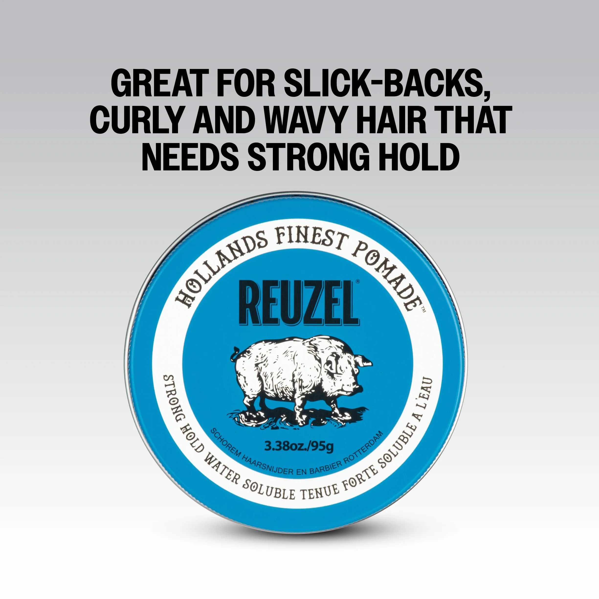Reuzel Blue Pomade, pommade à tenue forte pour un look ultra brillant, soluble dans l'eau avec un parfum de vanille - 3,38 oz/95g