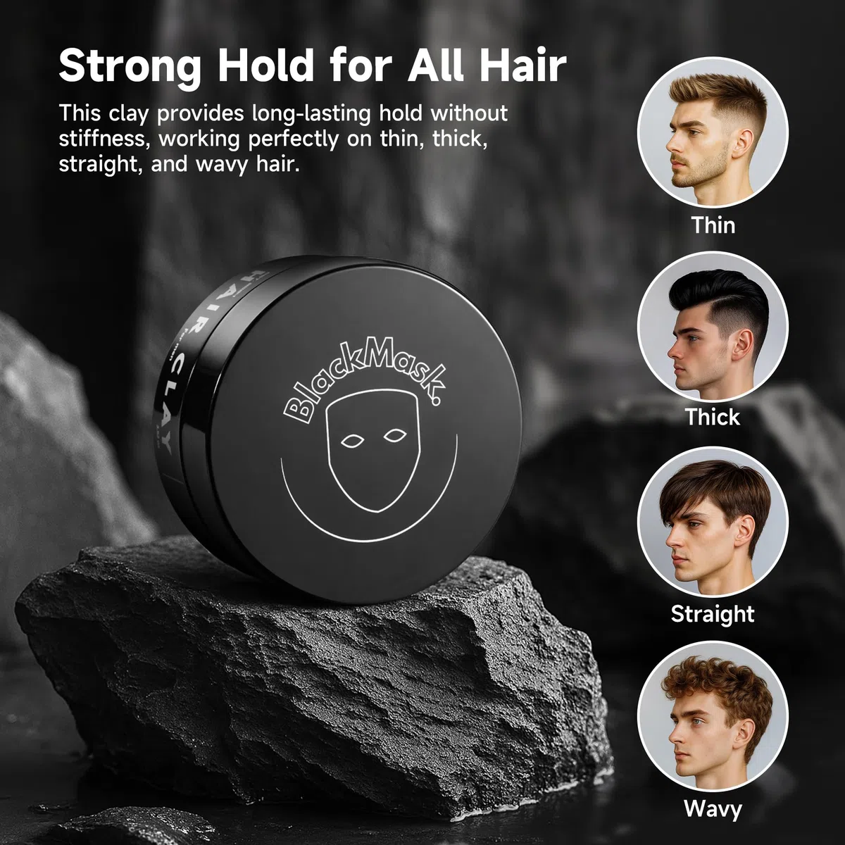 BlackMask Argilla per capelli da uomo (99,8 g) finitura opaca con forte tenuta, argilla per acconciature, aggiunge consistenza e volume