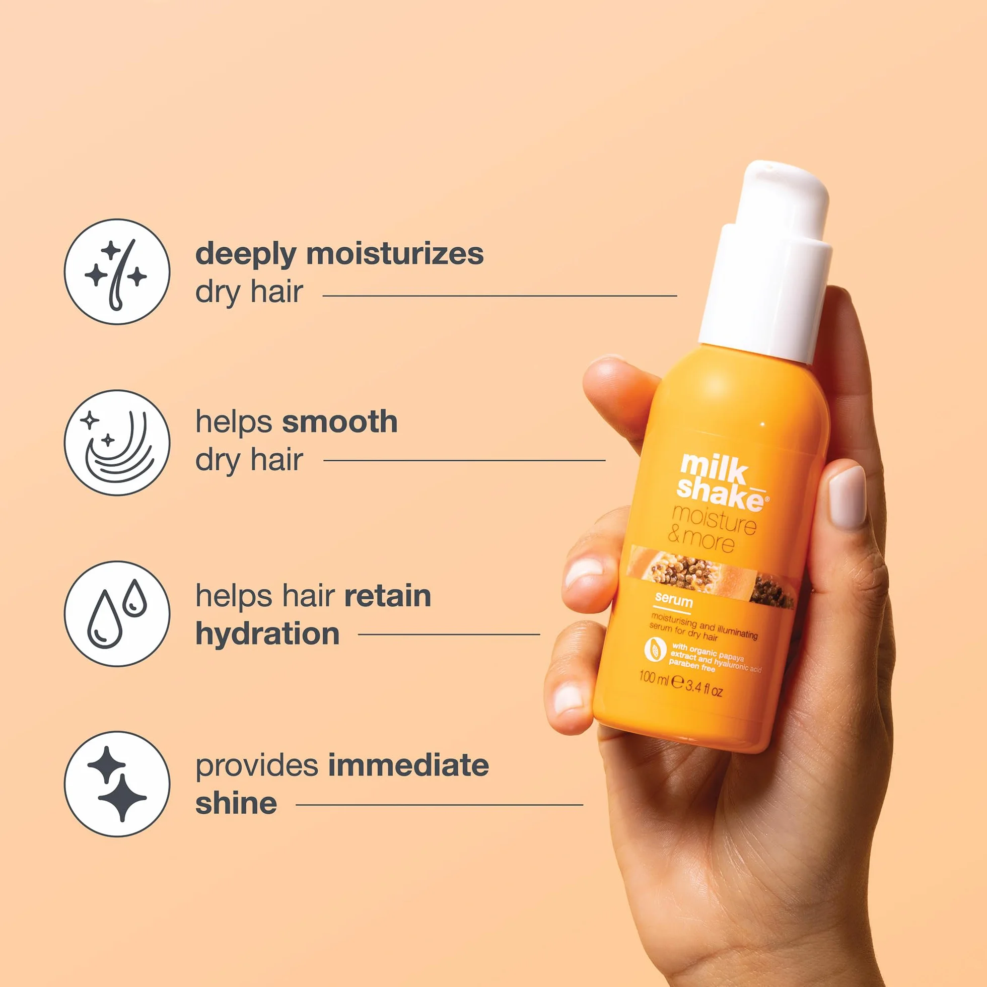 milk_shake | Moisture & More Siero Capelli Idratante e Illuminante 100 ml, Made in Italy