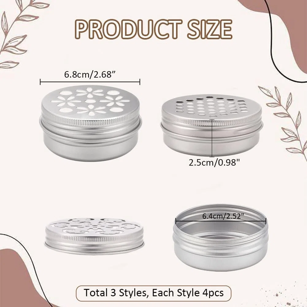 PH PandaHall 12 pz Lattine In Alluminio 3 Contenitori Rotondi In Metallo Stile Lattine Vuote con Coperchi Cavi Contenitori Ricaricabili per Aromaterapia Deodorante per Ambienti Casa Estivi 7x2.6 cm