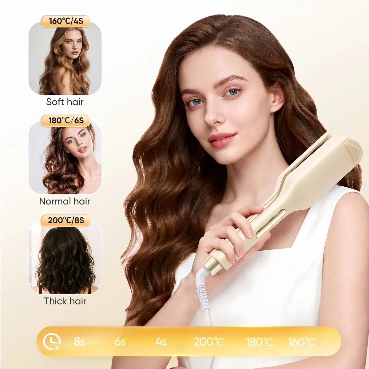 Ferro ondulato per capelli grandi onde 32 mm asta ondulata con 3 temperature regolabili, riscaldamento rapido, display LCD, protezione dal calore, timer integrato e spegnimento automatico di 60 minuti