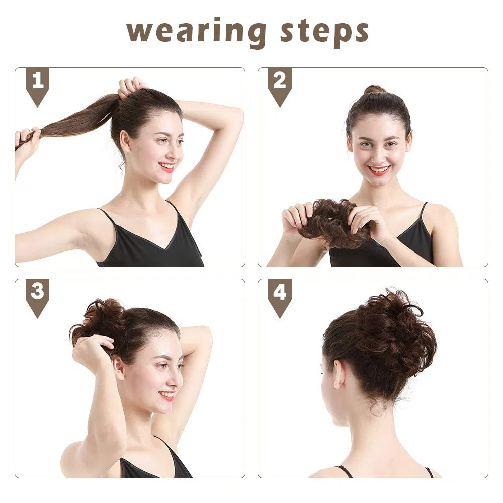 BARSDAR 100% Umani Chignon Capelli Veri, Coda Chignon Extension Elastico con Capelli Chignon Capelli Ricci Mossi Capelli Chignon da Donna （Marrone Scuro）