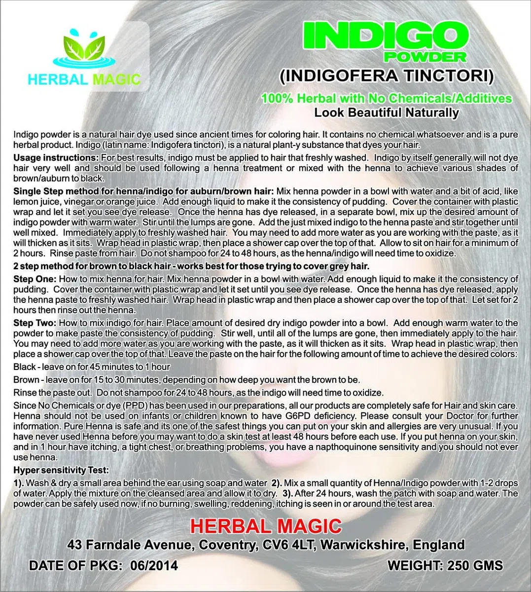 Organico certificato by ecocert- Indigo "Henna neri in polvere/Herbal Hair Dye – Go nero/marrone naturally-only di erbe magic-complete kit-ecocert/GMP/Halal/ISO cert