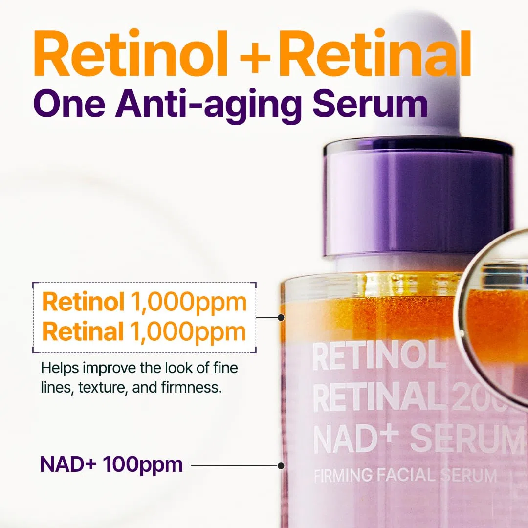 PURITO Retinol + Retinal Serum with NAD, Shake-Activated PM Firming Booster Night Serum, 2000ppm Dual Retinoids, Helps Improve Fine Lines, Wrinkles, Firmness & Uneven Skin, 30ml, 1.01 fl.oz